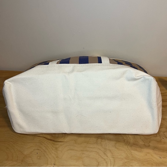 KULE The All Over Striped Tan, Navy Canvas Tote - Picture 3 of 10